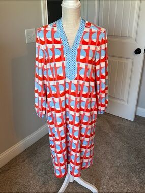 J. McLaughlin Orange and Blue Geometric Print Dress